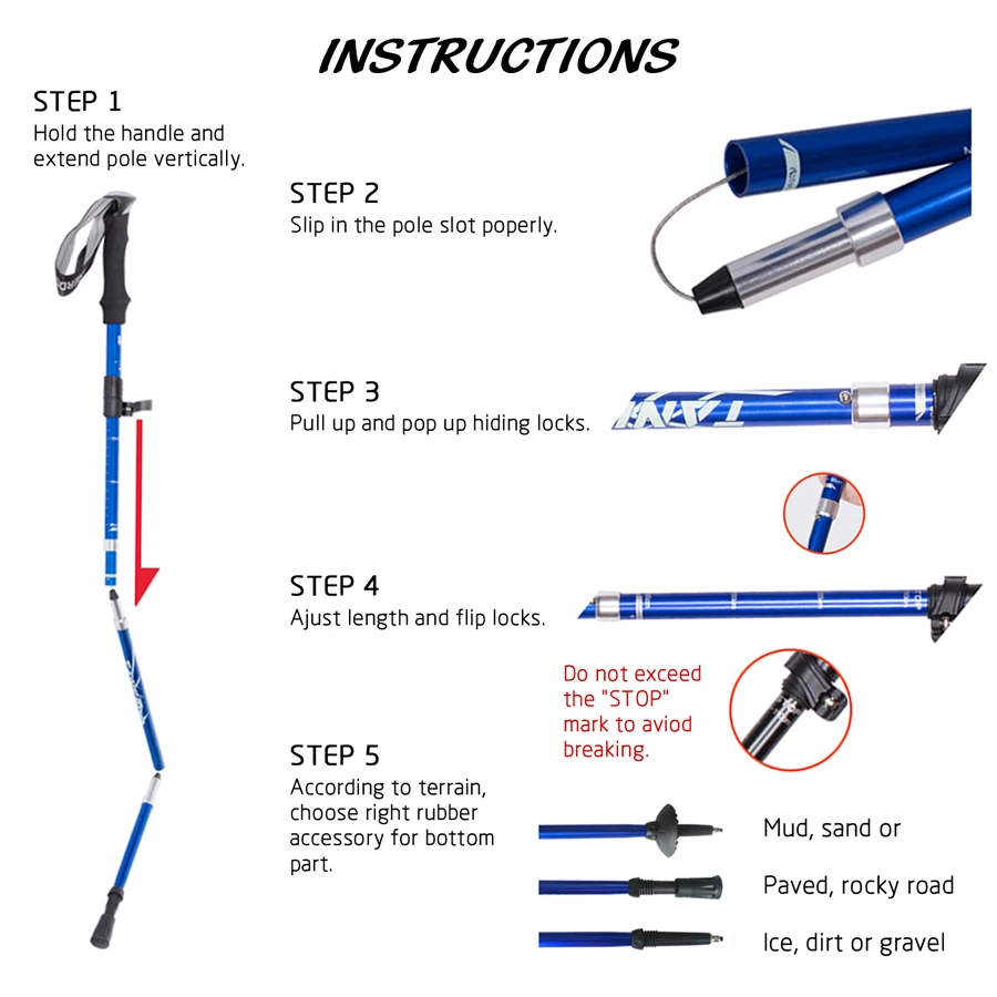 Bastón Telescópico Plegable Alpenstock – Aleación aluminio para pesca - imagen 3