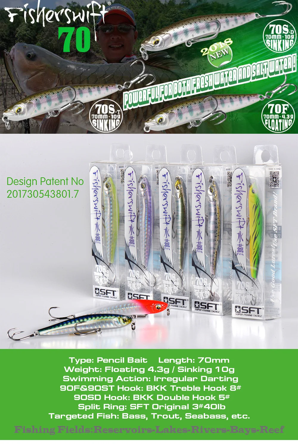 Señuelo SFT Stickbait hundido FS70S