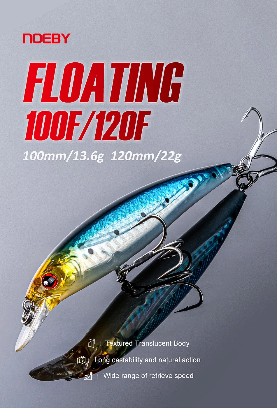 Jerkbait Noeby 120mm en uso con agua salada