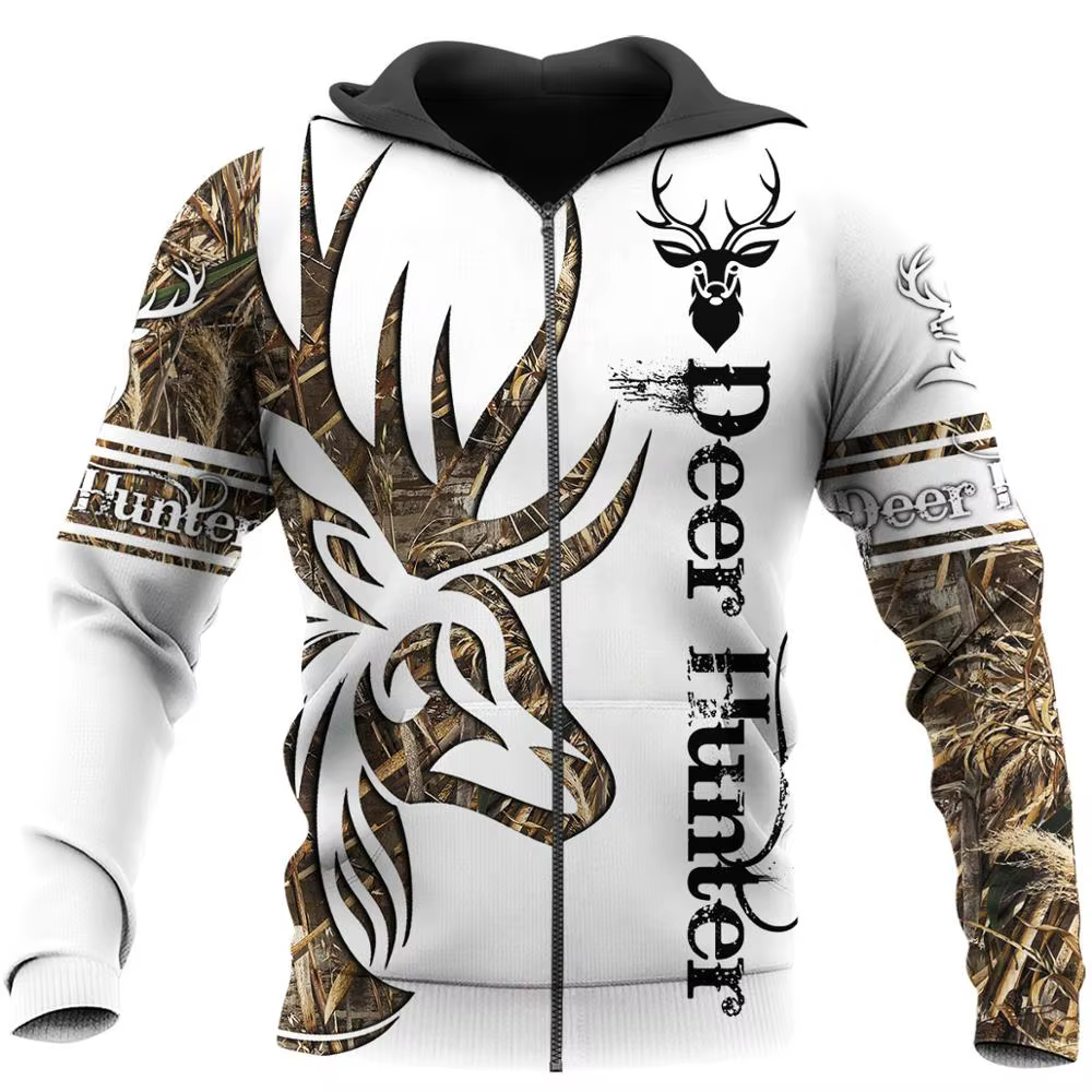 Sudadera con capucha estampado 3D ciervo de caza hombre Retro otoño - imagen 4