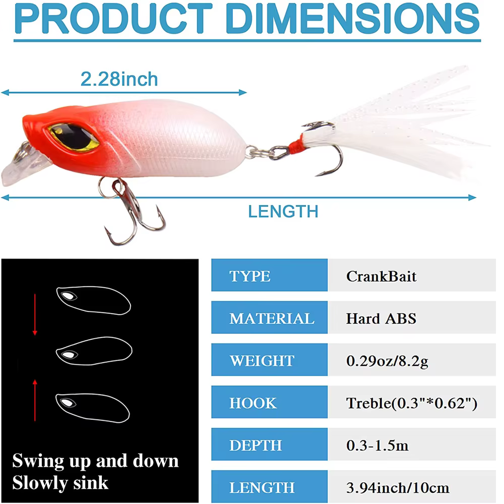 Crankbait oscilante con pluma – Para lubina, lucio y trucha - imagen 2