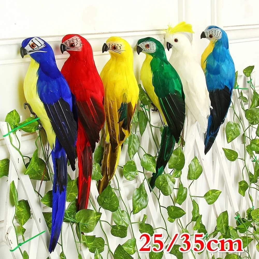 Figura de loro decorativa simulación con plumas