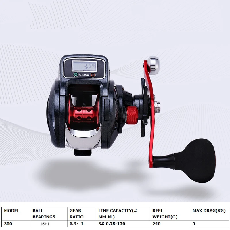 Carrete baitcasting con contador digital de línea perfil bajo