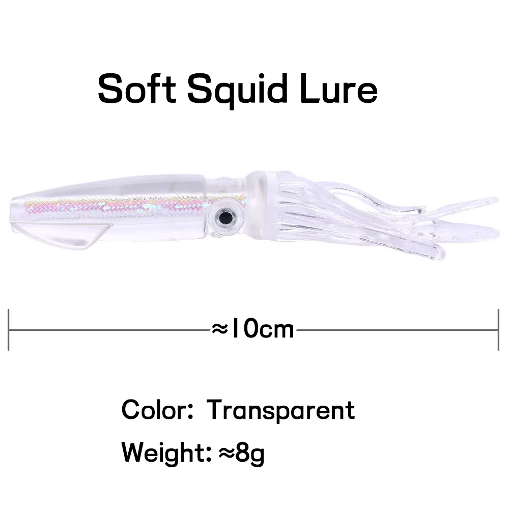 Señuelos curricán lubina Calamar suave transparente con holo 10cm - imagen 3