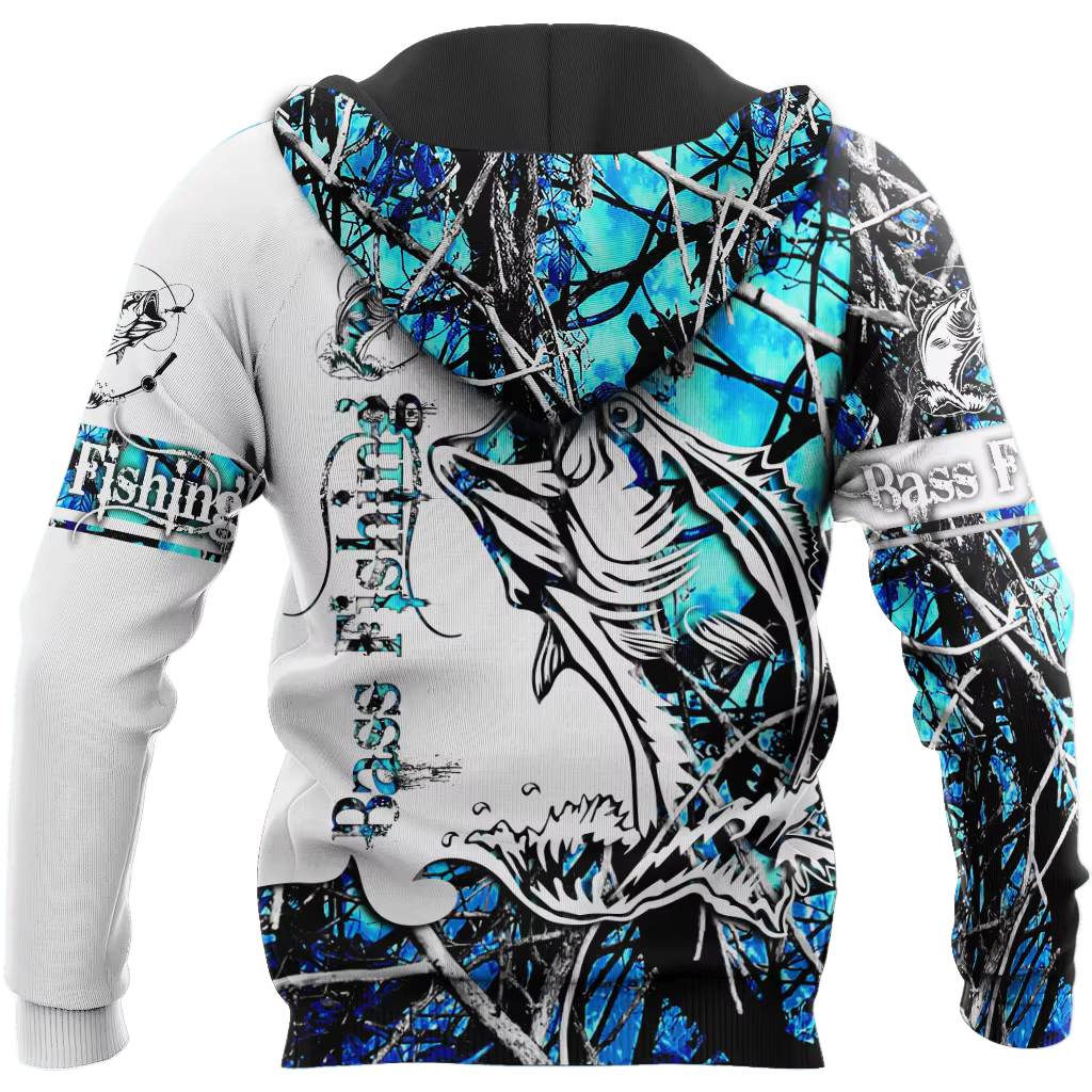 Sudadera Bass Fishing KJ418 con capucha – Camuflaje azul 3D - imagen 4