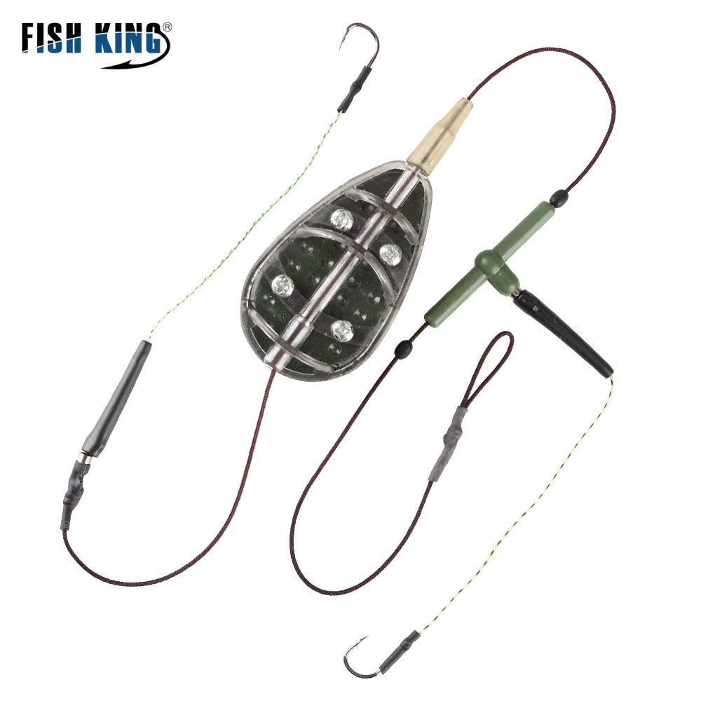 FISH KING Anzuelo alimentador para carpa de acero al carbono jaula