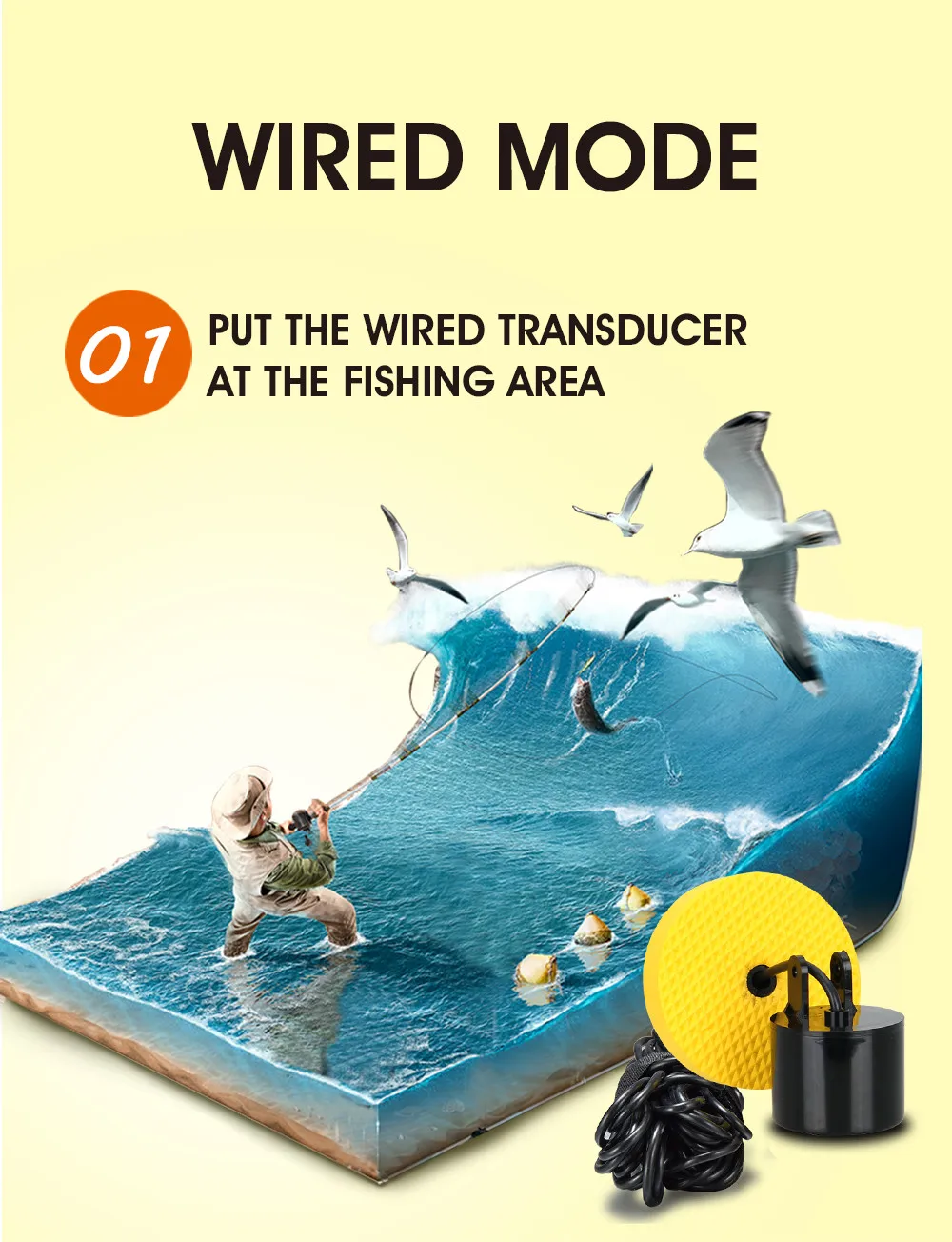 Transductor cableado en el agua