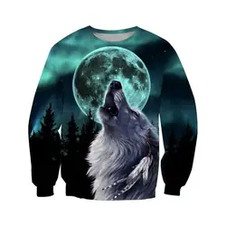 Sudadera con capucha 3D lobo y luna – estilo urbano unisex