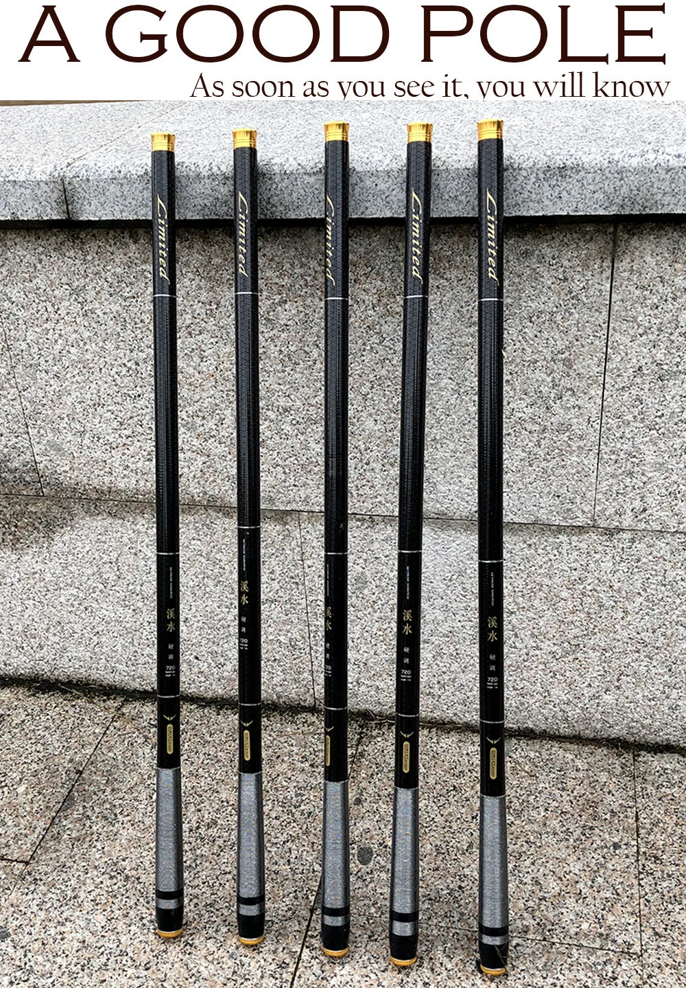 Caña GHOTDA mostrando su agarre ergonómico y detalles de construcción