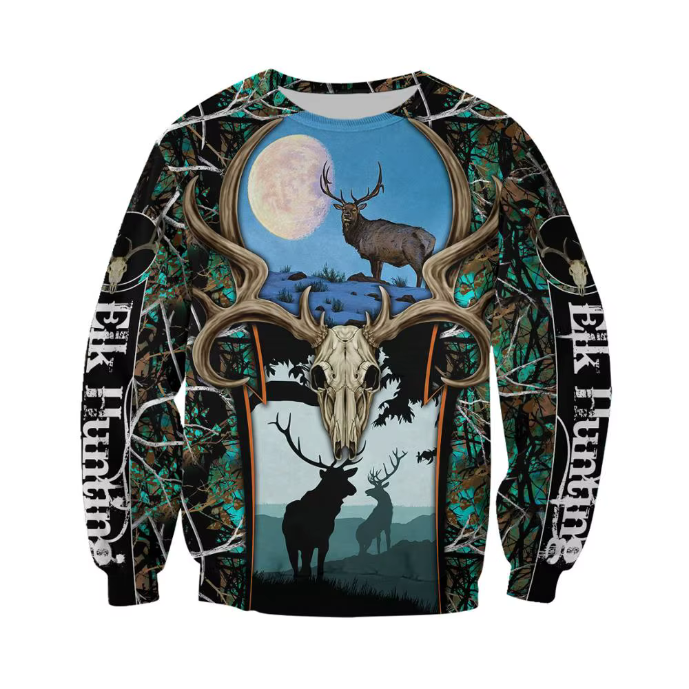 Sudadera con capucha alce 3D impreso caza casual unisex
