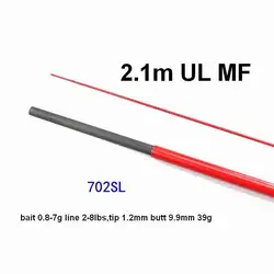 702SL Ultraligera 2,1 m Cana de pescar fibra carbono 2 secciones vinilo