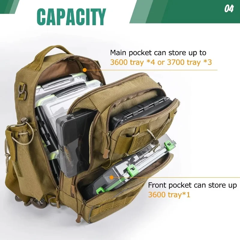 Goture Mochila táctica de pesca con bolsillos laterales y resistente - imagen 4