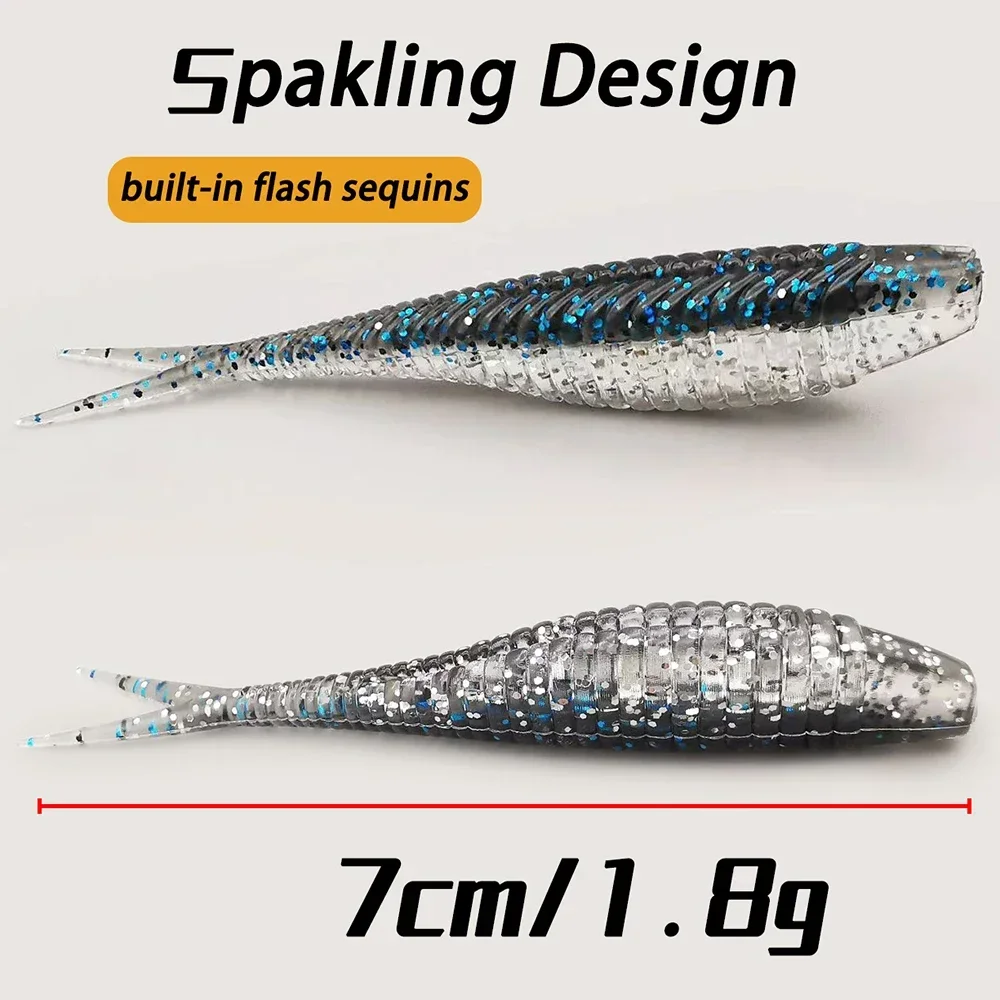 Detalle de soft lure 7cm cola en V