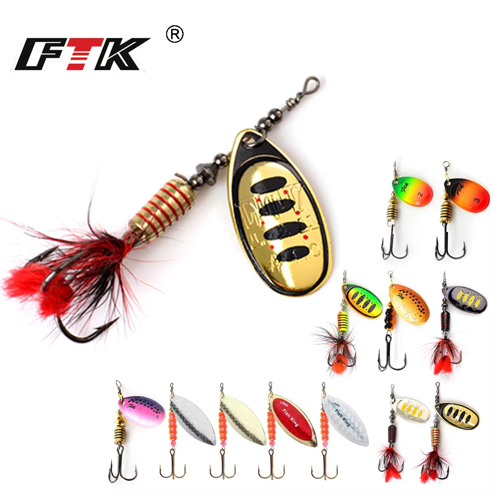 Cucharas Giratorias FTK con triple anzuelo para agua salada
