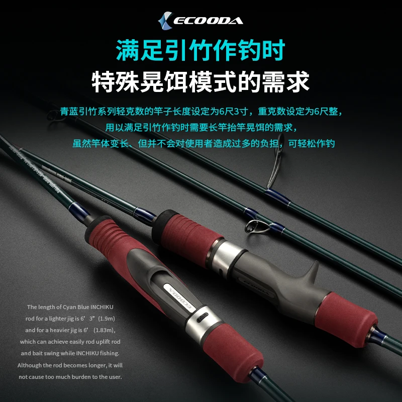 Caña de Jigging Lento Ecooda INCHIKU Fuji PE1-4 Azul Cian - imagen 5
