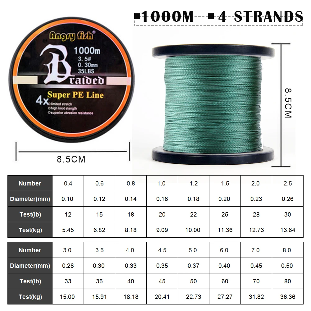 Línea trenzada PE de 4 hebras en colores