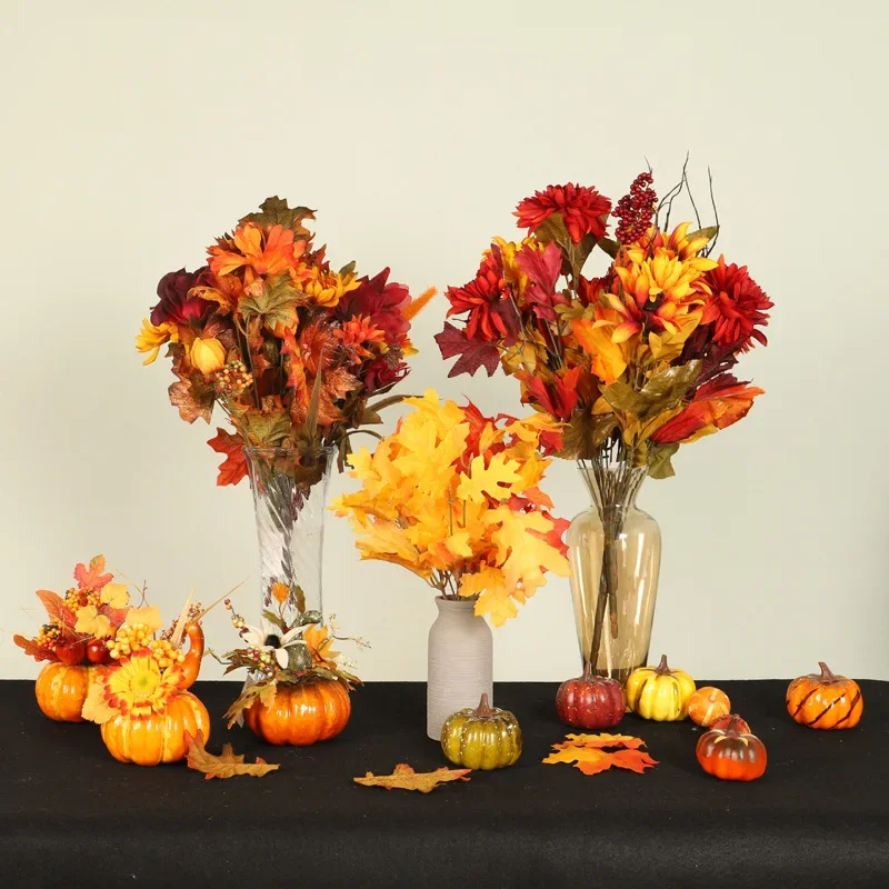 Calabaza artificial Halloween con hoja de arce y granada para mesa - imagen 5