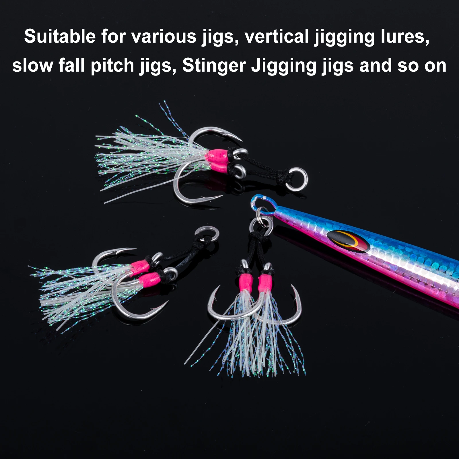 Anzuelo doble inox con lentejuelas brillantes para pesca vertical - imagen 4