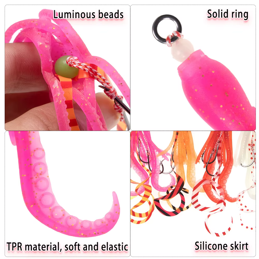 Señuelo calamar silicona luminoso con anzuelo ayuda para jigging lento - imagen 4