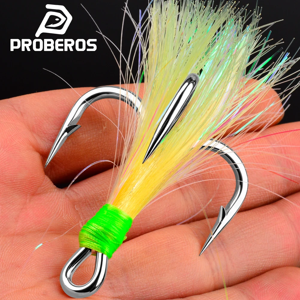 Anzuelos triples con plumas de acero alto carbono PROBEROS – pesca - imagen 5