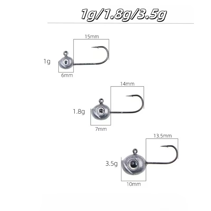 SWOLFY Anzuelos Jig Head redondos con púas para vinilo agua dulce