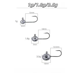 SWOLFY Anzuelos Jig Head redondos con púas para vinilo agua dulce