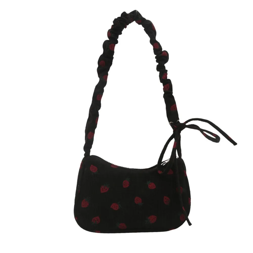 Bolso tote de pana dulce con cremallera y diseño de fresa Y2K