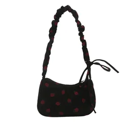 Bolso tote de pana dulce con cremallera y diseño de fresa Y2K