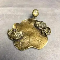 Porta incienso de latón retro con pez dorado y hoja de loto