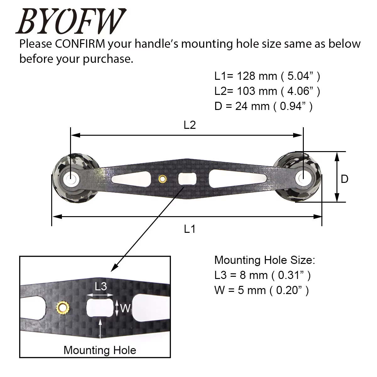 BYOFW Manivela de carrete fibra de carbono para curricán/baitcasting - imagen 3