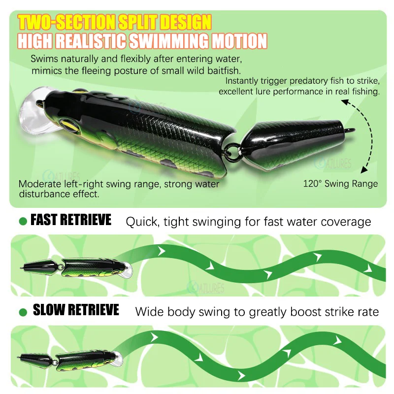 Señuelo Minnow articulado de hundimiento lento con triples reforzados - imagen 3