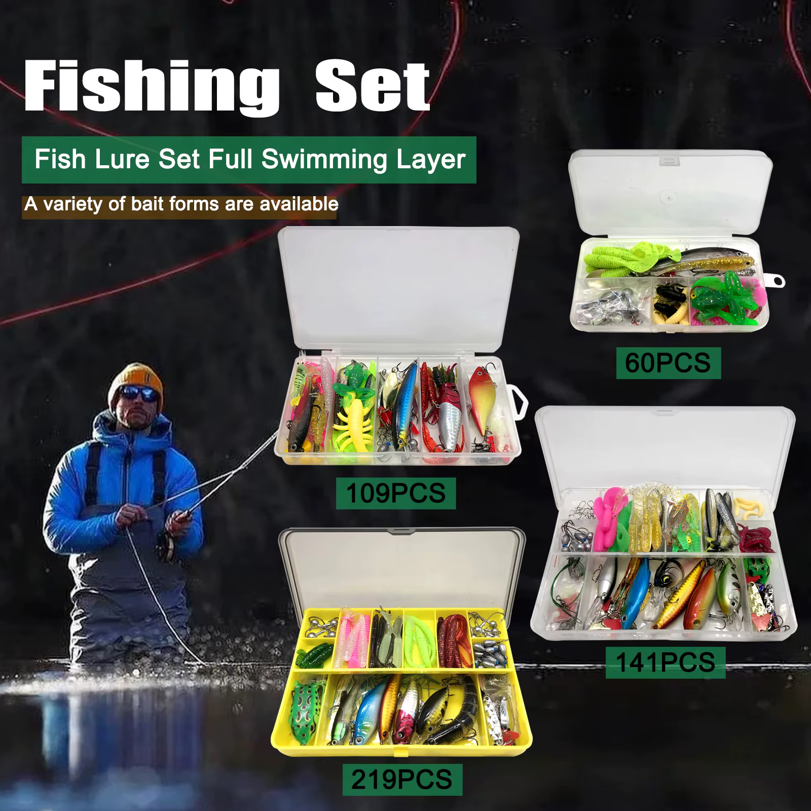 Kit Señuelos Pesca - Cucharas, Crankbait y Vinilos con Caja de Aparejos - imagen 5