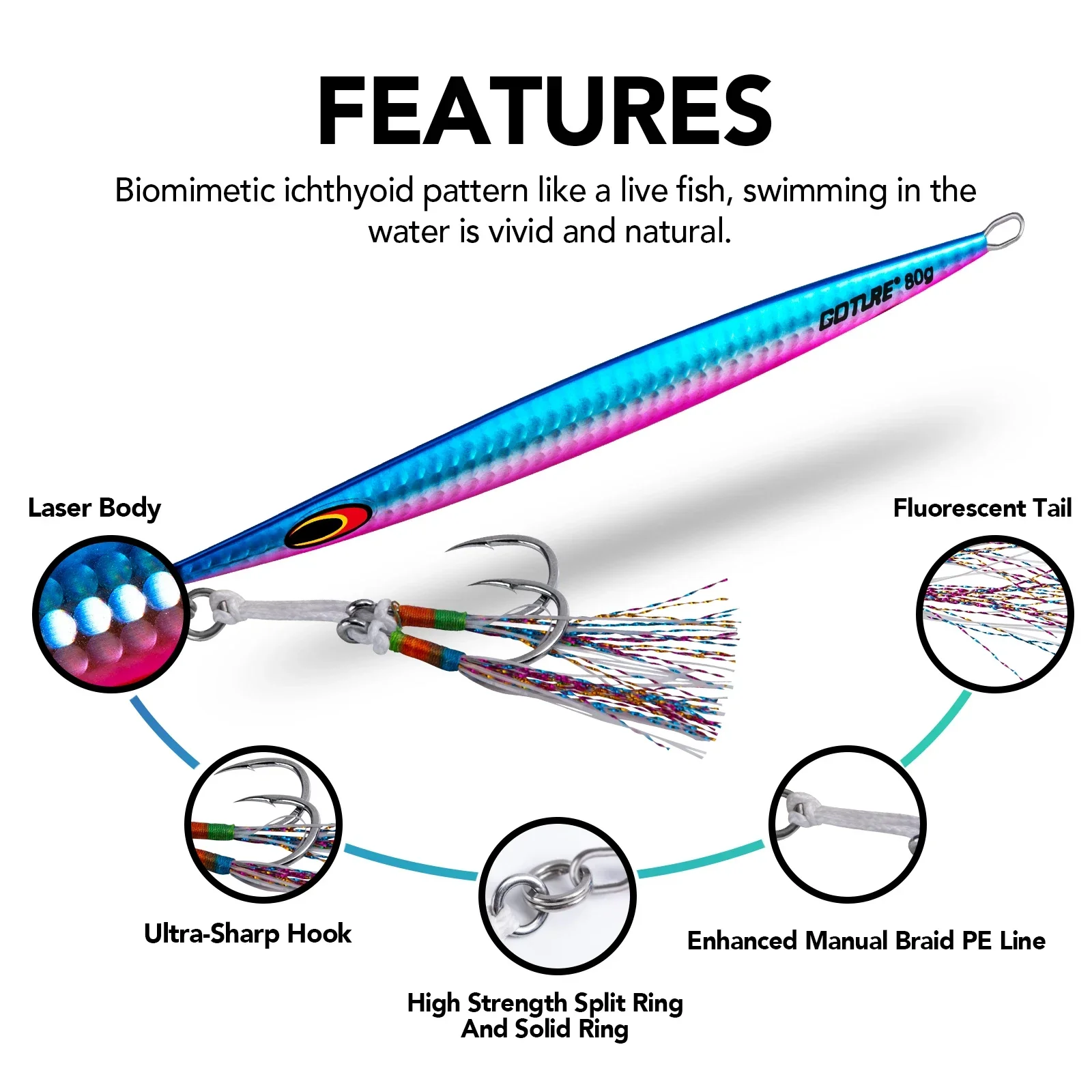 Goture Jig Cuchara metálico luminoso para pesca nocturna de alta mar - imagen 2