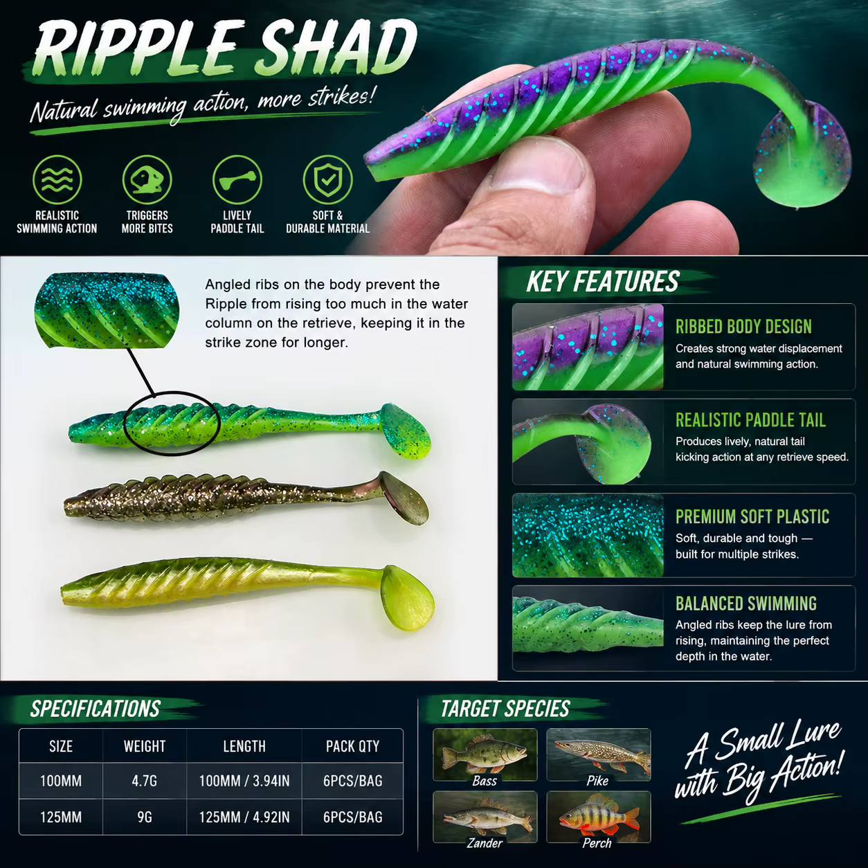 Señuelo Suave Ondulado ESFISHING 100mm para Perca - imagen 4
