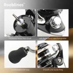 Carretes giratorios Rooblinos HA ultraligeros de metal con arrastre