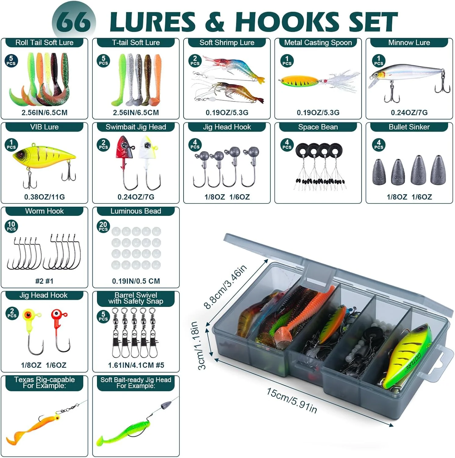 Caja de aparejos y accesorios de pesca organizados