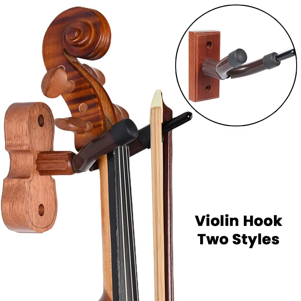 Soporte de violín de pared con base de madera y gancho para arco - imagen 4