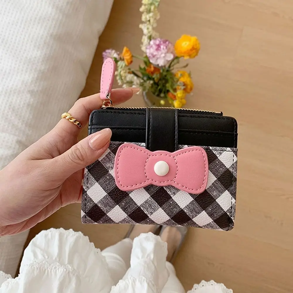Dopamine Cartera corta a cuadros con lazo y ranuras para tarjetas - imagen 4