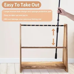 Soporte para cañas de pescar de madera con montaje rápido