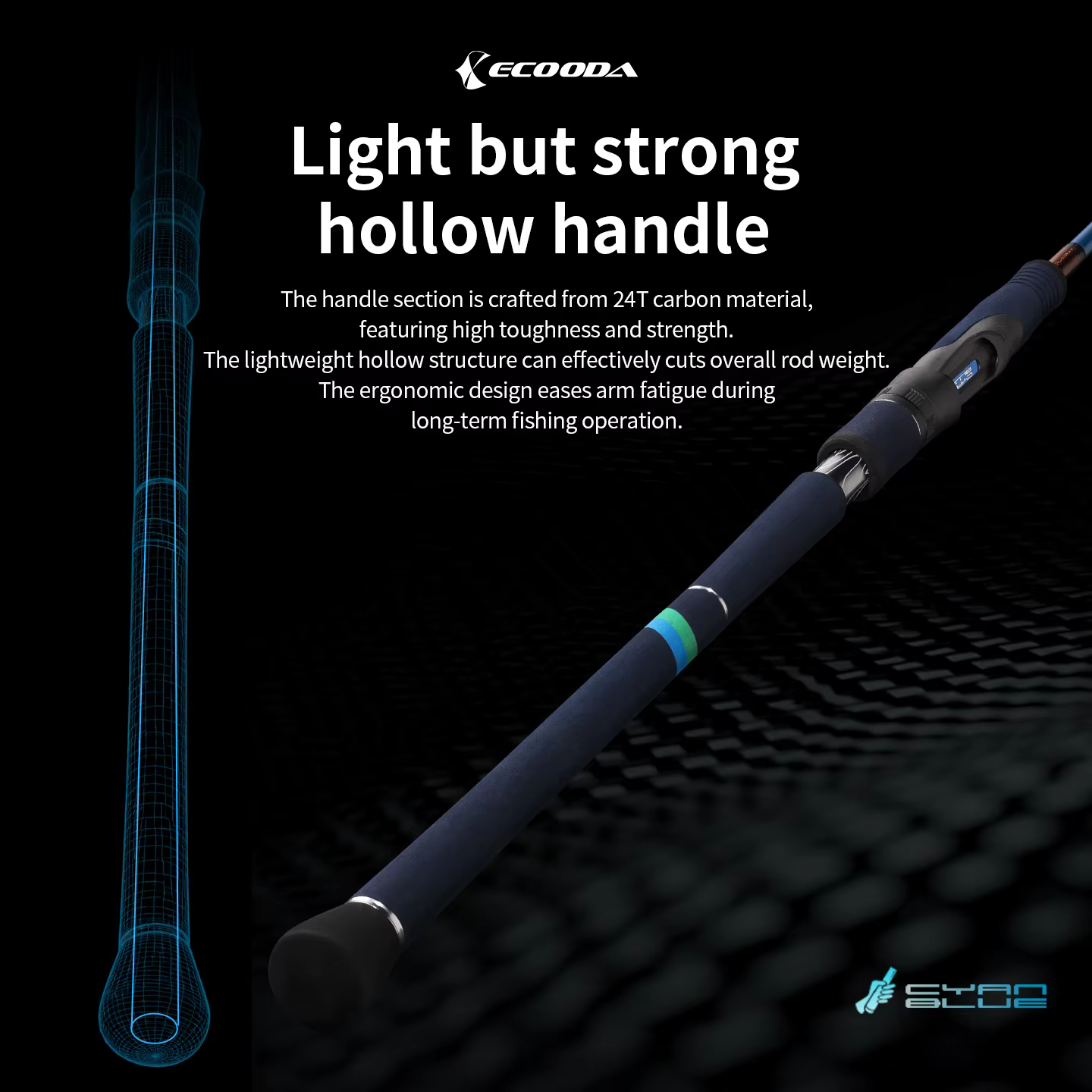 Caña de jigging Ecooda Cyan Blue Light 30T – Carbono sólido y Kevlar - imagen 3
