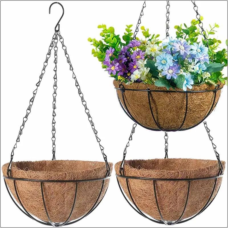 Cesta colgante metal para plantas 8/10 pulg. con forro coco
