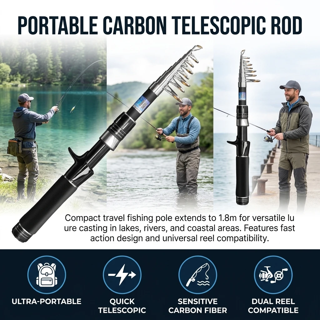 Caña telescópica fibra de carbono compacta viaje para pesca - imagen 4