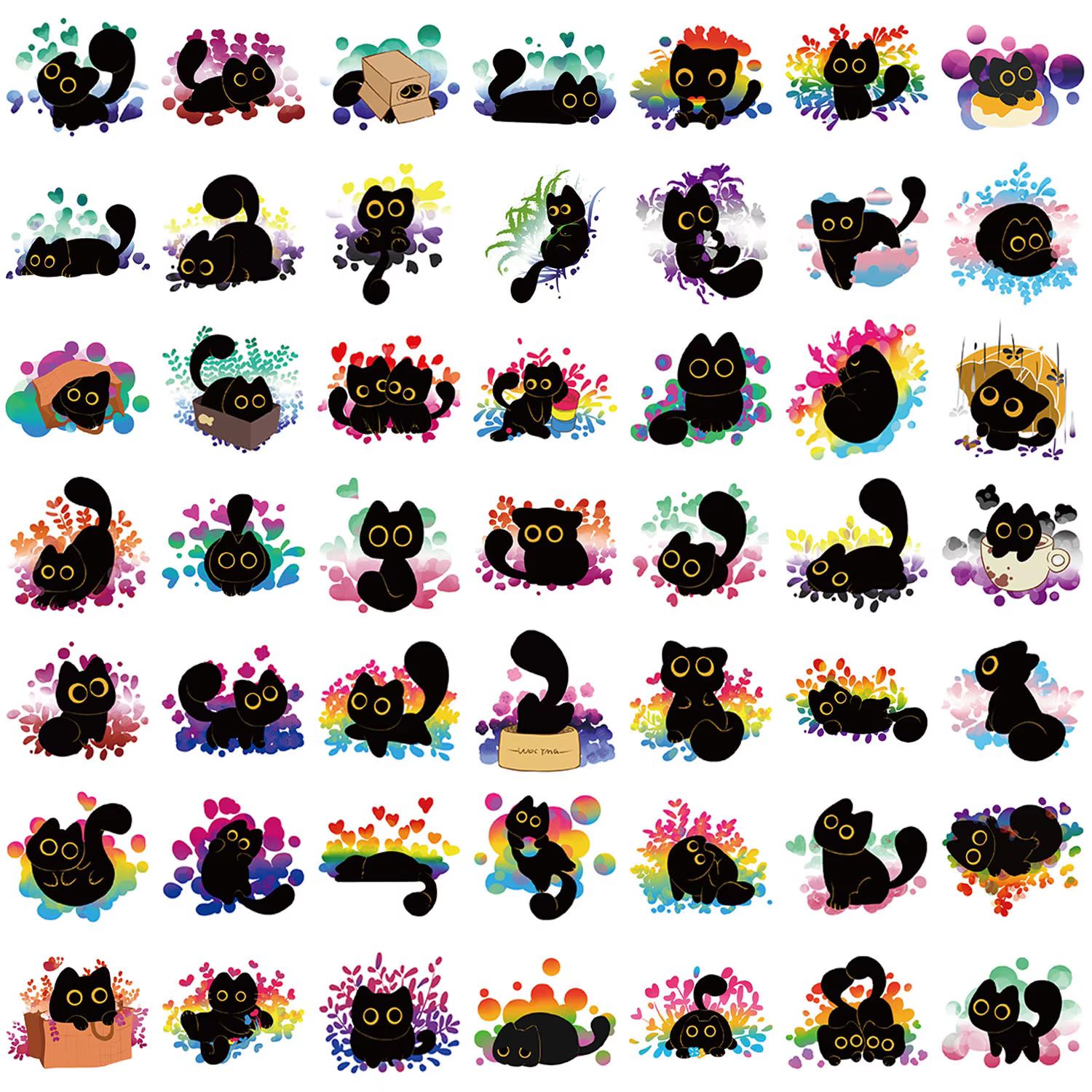 Pegatinas impermeables gato negro grafiti para móvil taza y equipaje - imagen 3