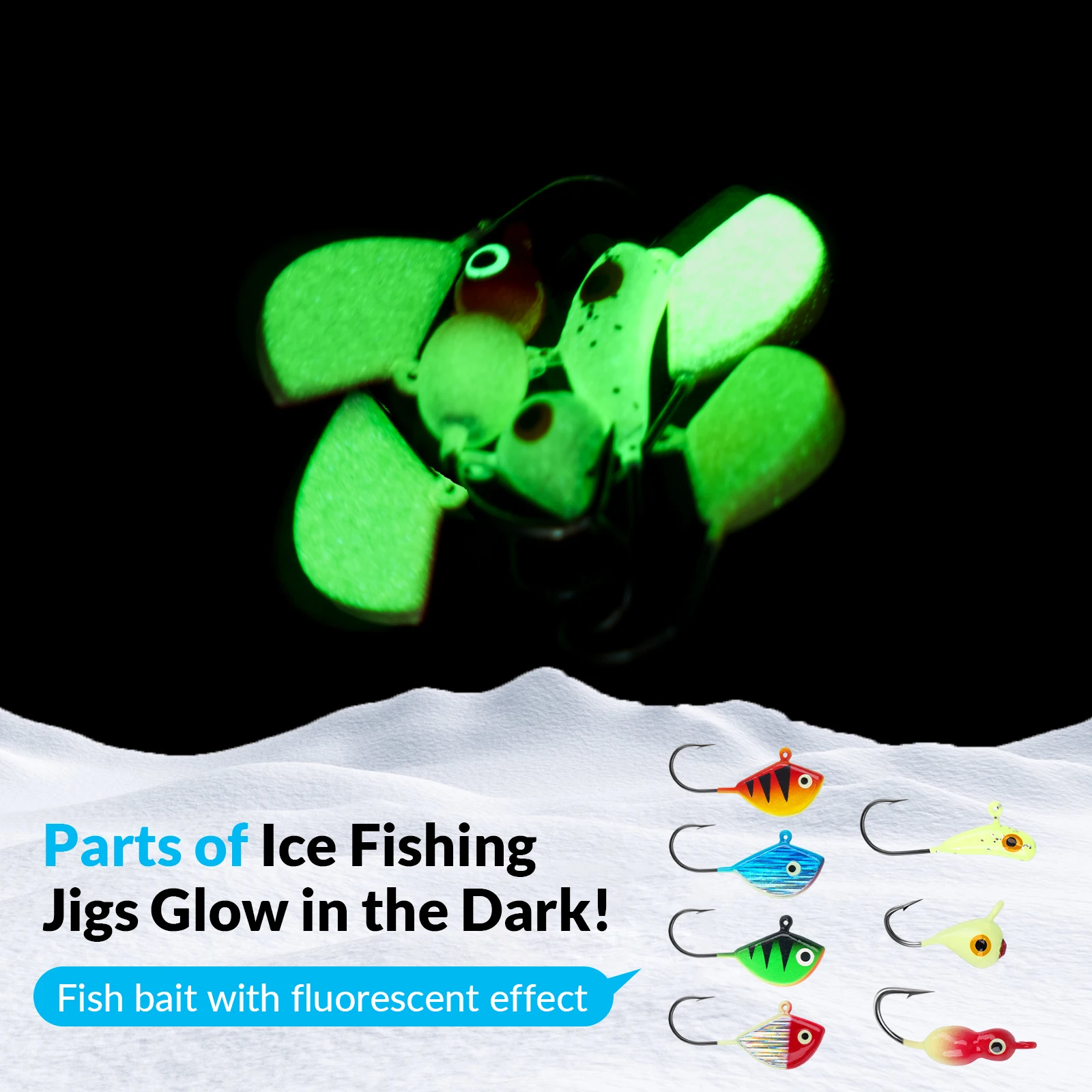 Variedad de tamaños y colores en el kit de jigging para pesca invernal