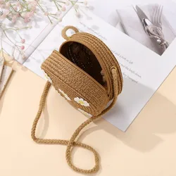 Bolso bandolera margarita tejido paja creativo para niños