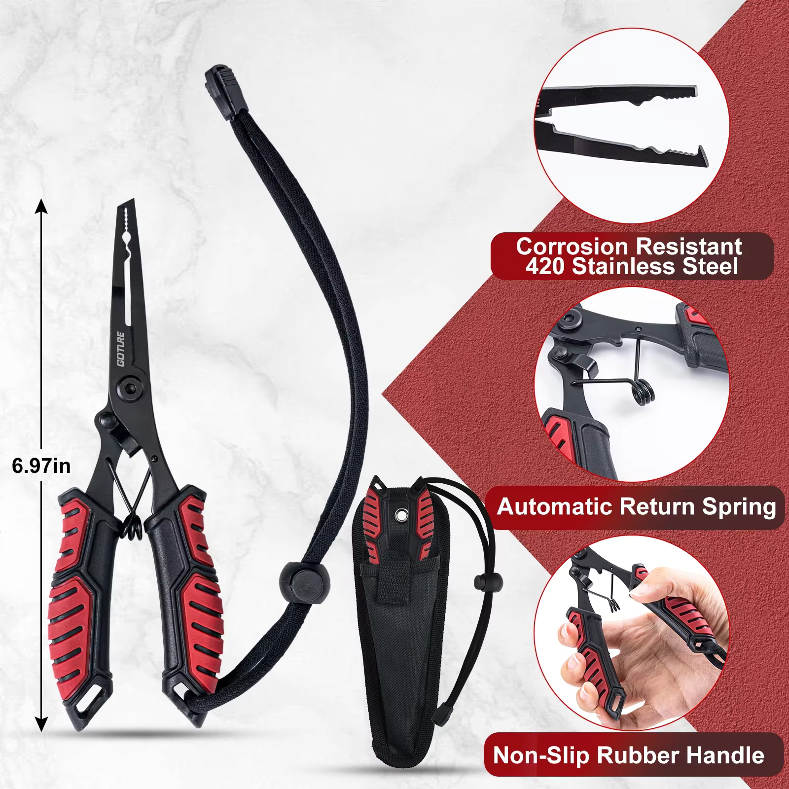 Alicates de pesca Goture multifunción – Acero inoxidable cortacabos - imagen 5