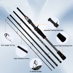 Caña de viaje carbono para spinning y baitcasting, acción rápida