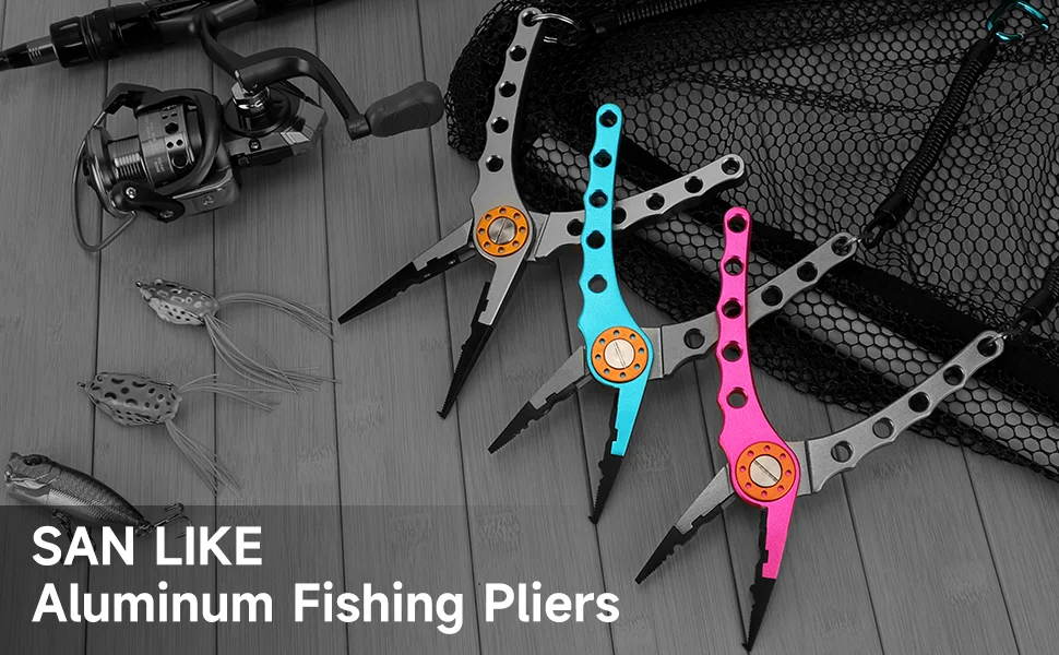 Alicates de pesca SANLIKE de 7 pulgadas, aluminio anodizado y mordazas para desanzuelar