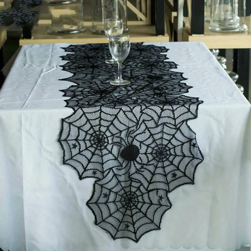 Camino de mesa encaje negro Halloween telaraña para fiesta - imagen 4