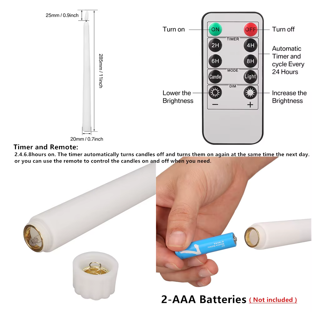 Vela LED cónica sin llama blanca cálida – Pilas, 6.5 y 11 pulgadas - imagen 4